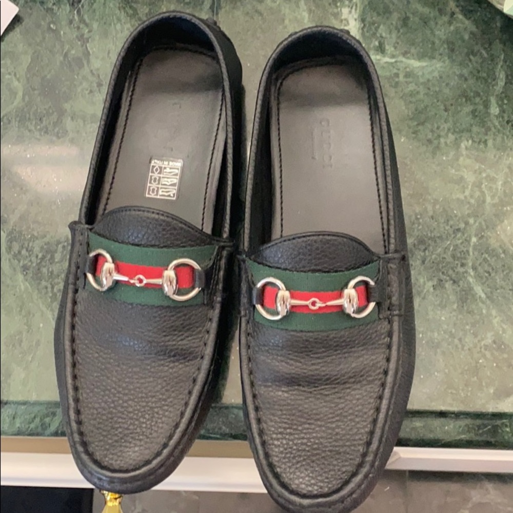 Gucci black loafers with silver hardware